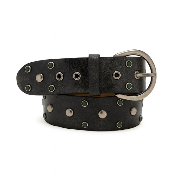 Steve Madden Black Leather Studded Grommet Punk Rock Grunge Y2K Belt Size M - Picture 2 of 11